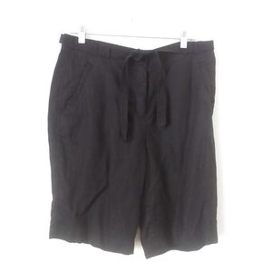 Kim Rogers Black Linen Bermuda Shorts, Tie Belt, Size 12